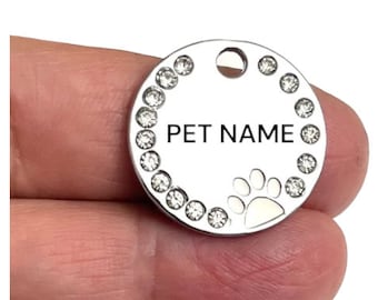 Stainless Steel White  Paw Custom Laser  PERSONALIZED Pet Tag ID Dog Cat Name TAGS