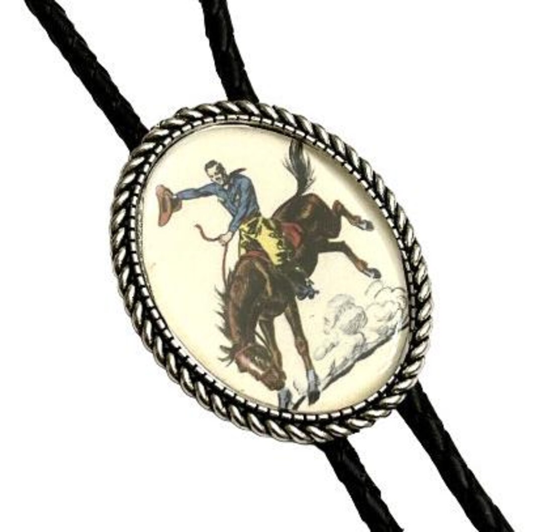 Western Cowboy on a Horse Bolo Tie - Personalized Cord Color  display picture 3