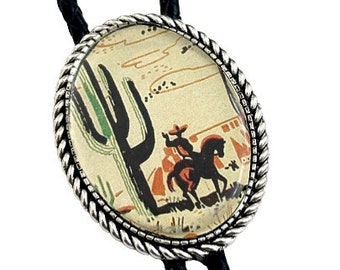 Western Cowboy cactus Bolo Tie - Personalized Cord Color ,length , and tips /C01