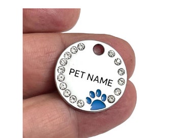 Stainless Steel Blue  Paw Custom Laser  PERSONALIZED Pet Tag ID Dog Cat Name TAGS