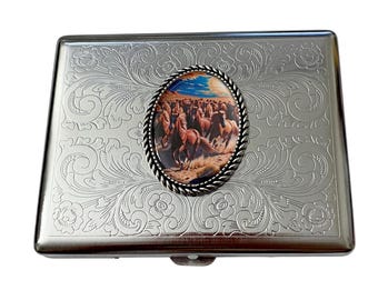 Herd of Horses vintage style Cigarette Case Business Card ID Holder /C14