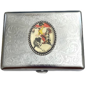 Stainless Steel Western Cowboy Cigarette Case Business Card ID Holder /C3