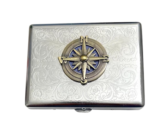 quality cigarette case COMPASS Stainless Steel Cigarette Box Case Top Quality /T10