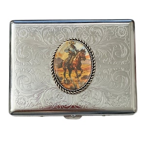 Stainless Steel Western Cowboy Cigarette Case Business Card ID Holder /C9
