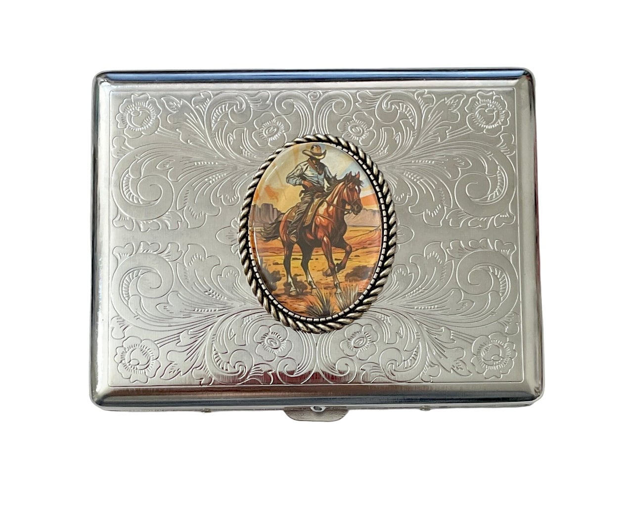 Stainless Steel Western Cowboy Cigarette Case Business Card ID Holder /C9