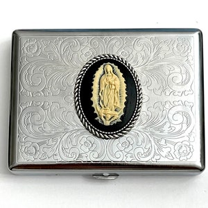 Increíble caja de cigarrillos de acero inoxidable estilo victoriano María - Virgen María Estuche de primera calidad