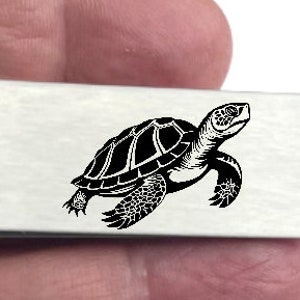 Stainless Steel Laser Engraved TURTTLE Money Clip add your personalized text father day gift for dad