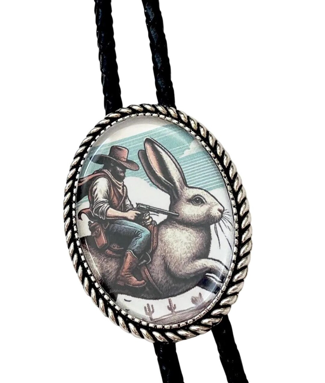 Cowboy Rabbit Swing Rope Funny Western Cowboy Riding a Rabbit Bolo Tie - Personalized Cord Color ...