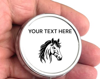Personalized Lasar Engraved Horse Compartment Pill Box Pill Case Container