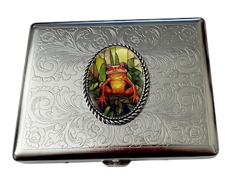 Estuche para cigarrillos con forma de rana de acero inoxidable, exclusivo para tarjetas de visita y documentos de identidad, tamaño A10