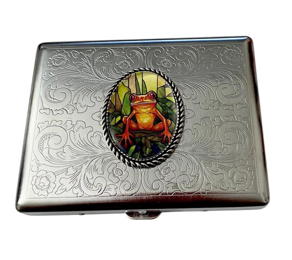 Stainless Steel Unique Frog Cigarette Case Business Card ID Holder /A10