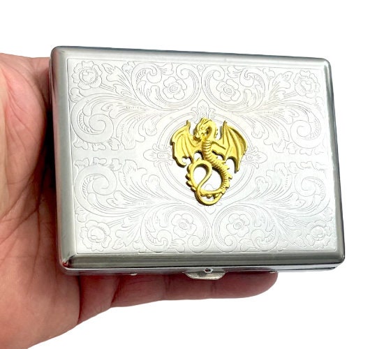Silver Metal-Plated Compact Cigarette Case & Stash Box (7X King Size  Cigarettes)