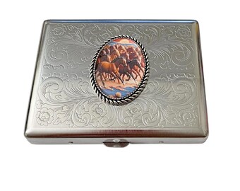 Herd of Horses vintage style Cigarette Case Business Card ID Holder /C14