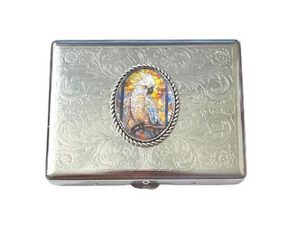 Stainless Steel Exotic Bird Cigarette Case Business Card ID Holder