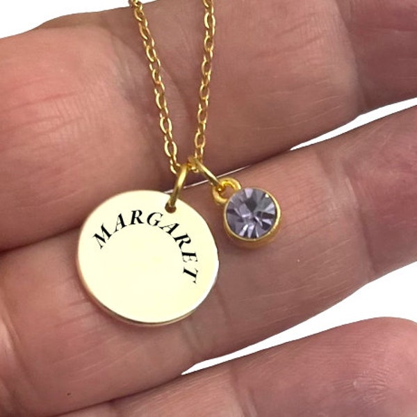 Laser Engraved Necklace Free Birthstone and name charm amazing quality, Mother's Day