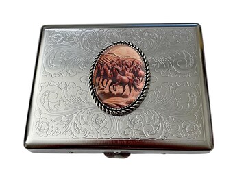Herd of Horses vintage style Cigarette Case Business Card ID Holder /C14