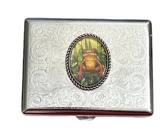 Estuche para cigarrillos de acero inoxidable con diseño de rana, tarjetero para tarjetas de visita/A10
