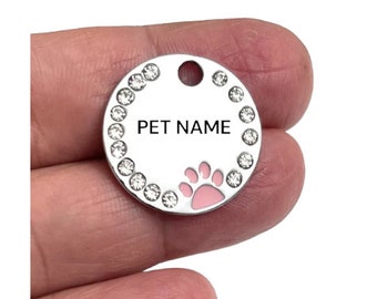 Stainless Steel Pink Paw Custom Laser  PERSONALIZED Pet Tag ID Dog Cat Name TAGS