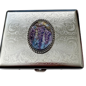 Purple Flower Cigarette Case Business Card ID Holder /FL5
