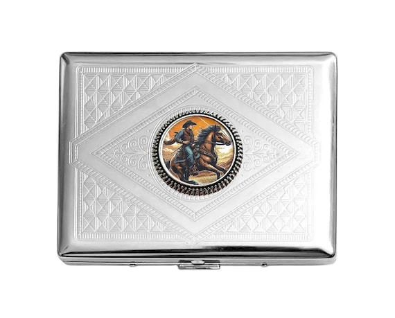 Stainless Steel WESTERN COWBOY Cigarette Case Business Card ID Holder