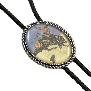Western Cowboy in a Horse Bolo Tie - Personalized Cord Color ,length , and tips /C1