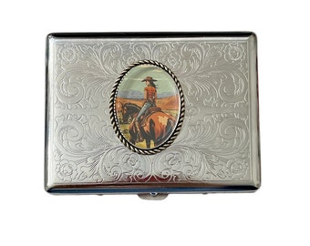 Stainless Steel Western Cowgirl Cigarette Case Business Card ID Holder