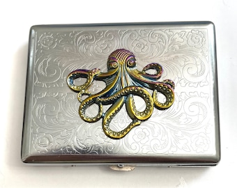Stainless Steel Octopus Cigarette Case Business Card ID Holder /T16