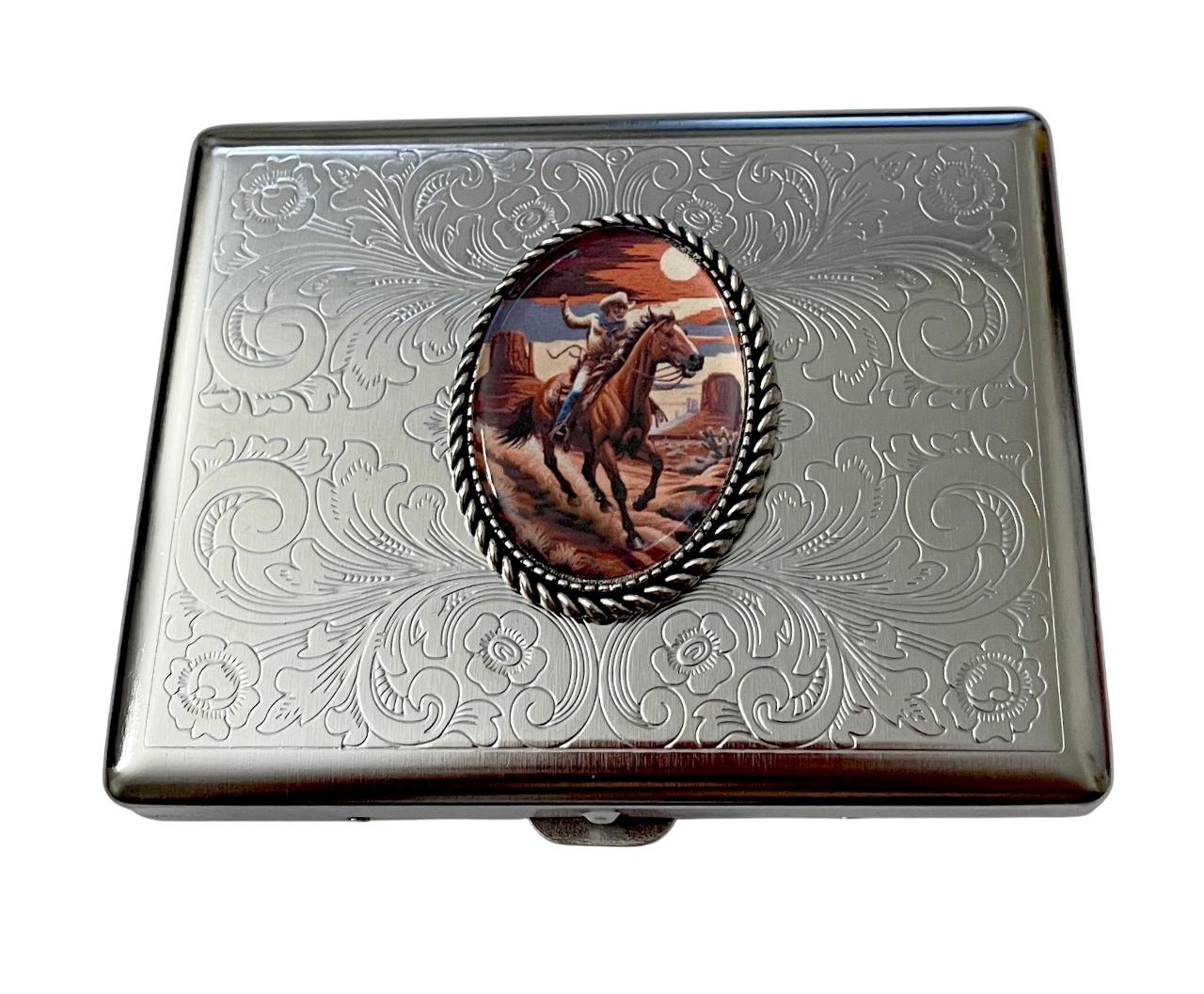 Western Cowboy Vintage Style Cigarette Case Business Card ID