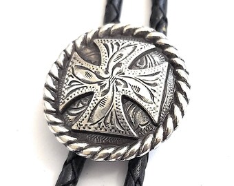 Handmade Amazing Design  Cross Bolo Tie - Personalized Cord Color , length , and tips /T07