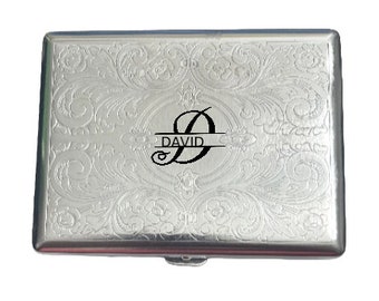 Stainless Steel Laser Engraved Personalized Custom With Your Initial Cigarette Case Business Card ID Holder