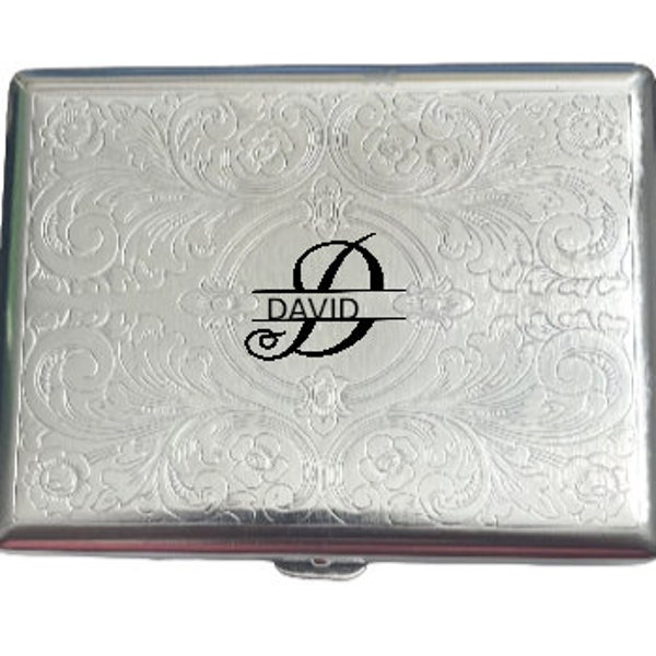 Stainless Steel Laser Engraved Personalized Custom With Your Initial Cigarette Case Business Card ID Holder