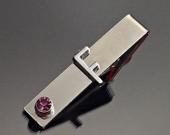 Personalized TIE CLIP  initial Monogram  Tie Bar With Personalized Birthstone Men Accessories Wedding favor