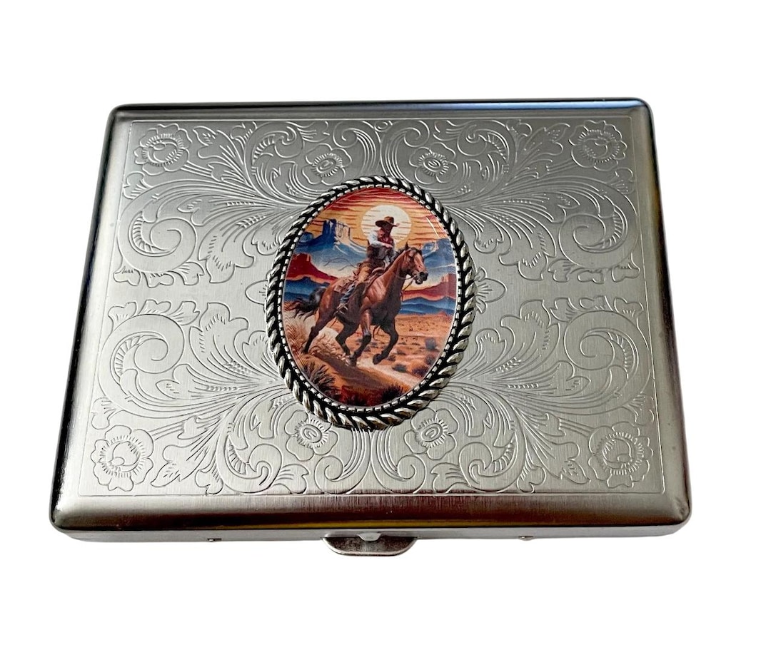 Western Cowboy Vintage Style Cigarette Case Business Card ID