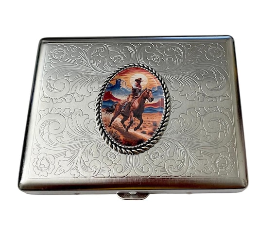 Western Cowboy Vintage Style Cigarette Case Business Card ID Holder /C13