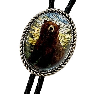 GRIZZLY BEAR  Bolo Tie - Personalized Cord Color ,length , and tips /A02