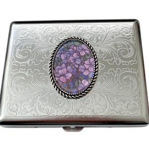 Purple Flower Cigarette Case Business Card ID Holder /FL5