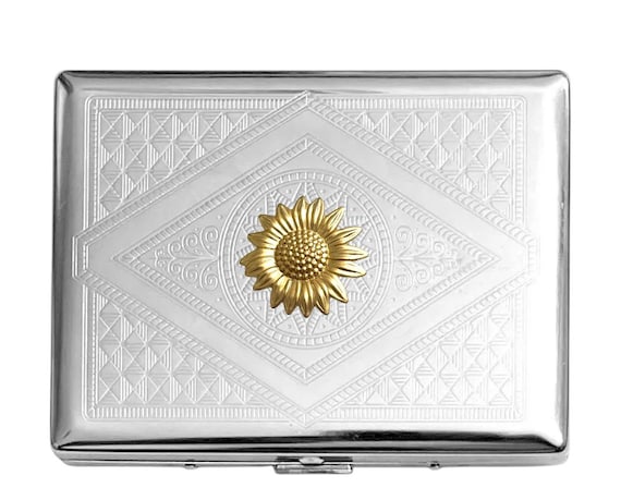 sunflower cigarette case Stainless Steel Sunflower Cigarette Case Business Card ID Holder /P08