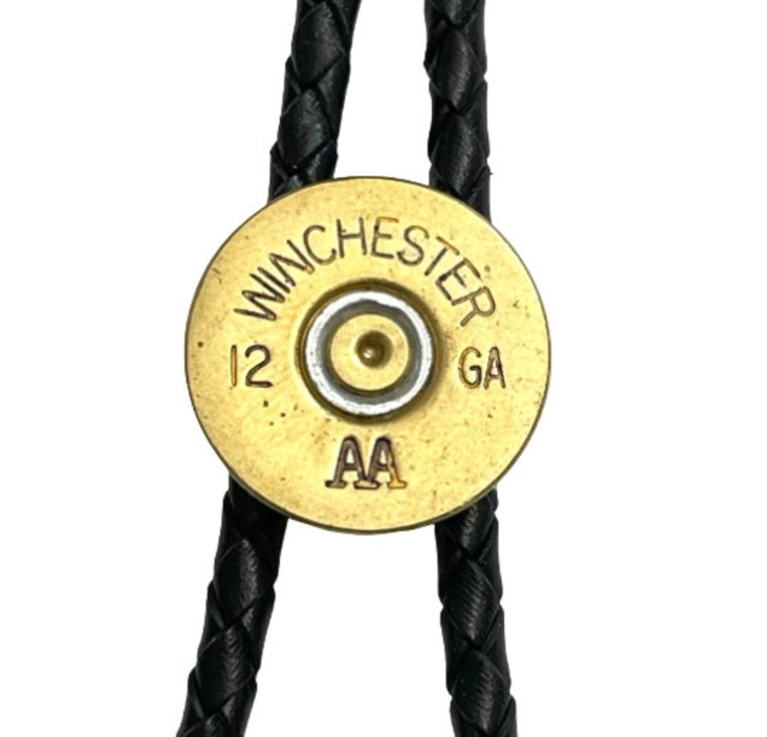 Genuine Winchester Shotgun Shell Cap Bolo Tie Personalized Cord Color