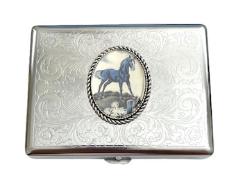 Stainless Steel Western Horse Cigarette Case Business Card ID Holder /C01
