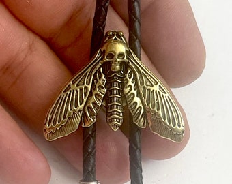 Handmade Amazing Deaths Head Moth Bolo Tie - Personalized Cord Color , length , and tips /T13