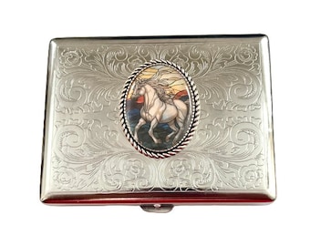 Stainless Steel Unique Western Cowboy Horse Cigarette Case Business Card ID HolDer /A08