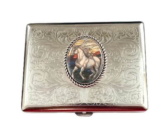 Stainless Steel Unique Western Cowboy Horse Cigarette Case Business Card ID  Holder /A08