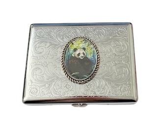 Stainless Steel PANDA Cigarette Case Business Card ID Holder