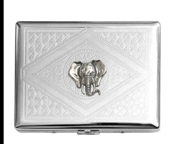 Stainless Steel ELEPHANT Cigarette Case Business Card ID Holder /P01