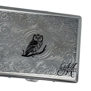 OWL Customized Personalized Stainless Steel Monogram name Cigarette Case  Card ID Holder Gift Father Day Mother day Valentines Day