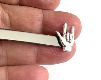 I love you hand sign Black Tie  Clip Tie Bar / P11
