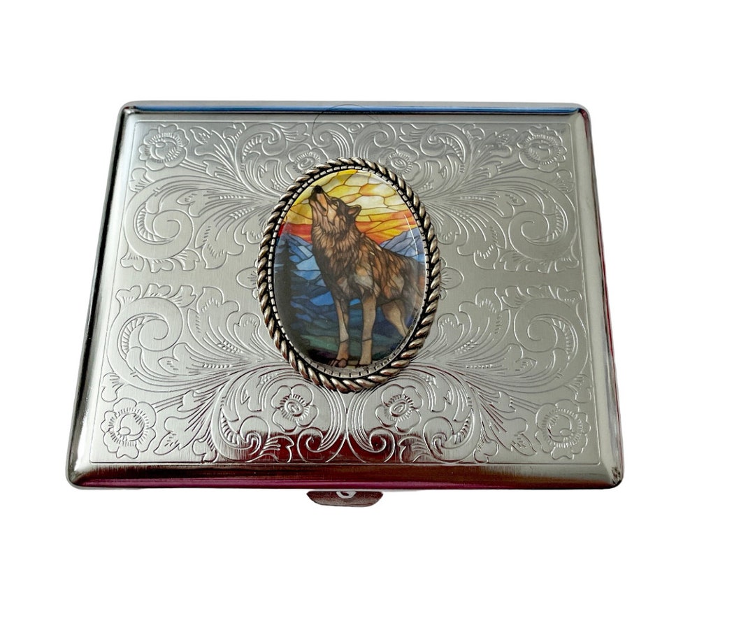 wolf cigarette case Stainless Steel Unique Wolf Cigarette Case Business Card ID Holder