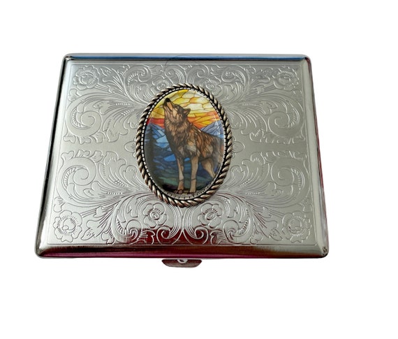 Stainless Steel Unique Wolf Cigarette Case Business Card ID Holder