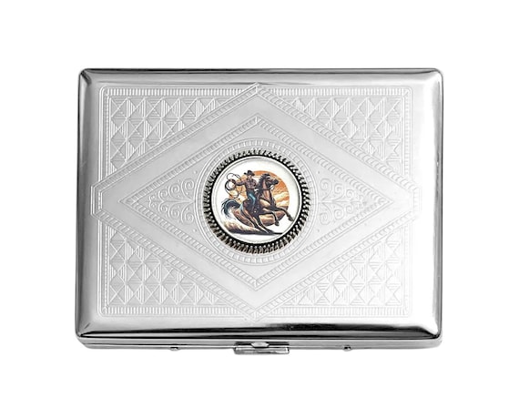 Stainless Steel WESTERN COWBOY Cigarette Case Business Card ID Holder
