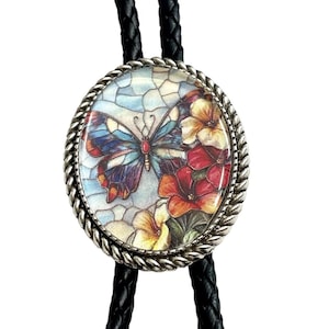 Flower Butterfly Bolo Tie - Personalized Cord Color ,length , and tips /FB01